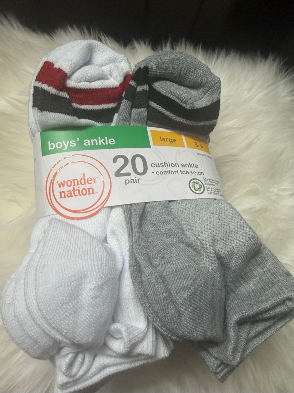 wonder nation Boys' Ankle Socks Pack - White, Gray & Red Accents